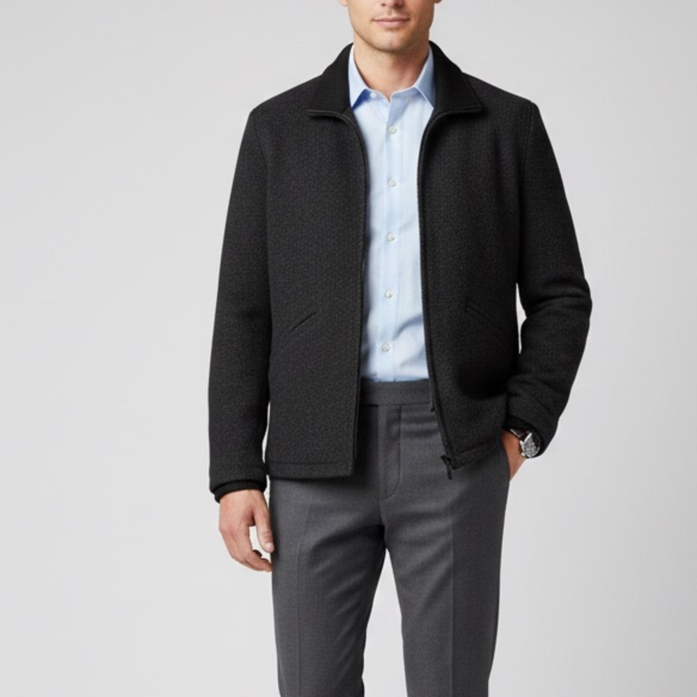 Kenneth Cole Reaction Wool‎ Black Zip-Up Sweater